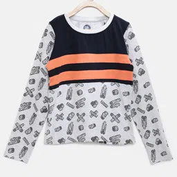 YK Boys Grey Melange & Navy Allover Printed T-shirt-image-54