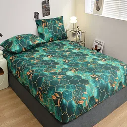 JC HOME Green & Brown Geometric 140 TC Queen Bedsheet Set 1.50 m x 2 m image 5