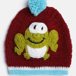 MayRa Knits Hand Knitted Frog Detail Cap - Maroon-image-23