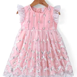 Babyhug Frilled Sleeve Net Sequenced Embroidered Ethnic Dress-Pink-picture-19