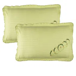 Kuber Industries Pillow Cover  Cotton Pillow Cover Set  Cushion Pillow Cover Set  Pillow Cover Set for Bedroom  Lining Embroidery Pillow Cover Set  2 Piece Set  Parrot Green-picture-12