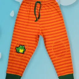 Pranava 100% Organic Cotton Frog Embroidered Striped Joggers - Orange-image-8