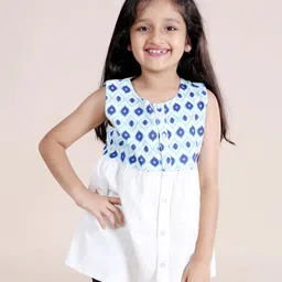 Kiddopanti Cotton Sleeveless Abstract Printed Top - Green & Blue image 1