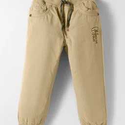 Olio Kids Cotton Woven Full Length Solid Color Trouser - Yellow image 1