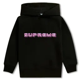 NUSYL Fleece Knit Full Sleeves Supreme Text Printed Light Winter Hoodie - Black-picture-22