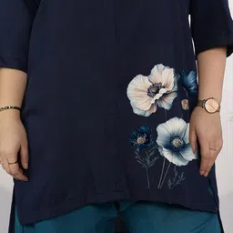 LetsDressUp Women Plus Size Navy Cotton Slub Top Moonlit Charm image 2