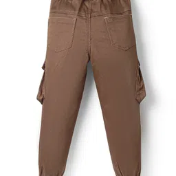 Olio Kids Cotton Woven Full Length Trousers with Cargo Pockets & Text Print - Brown image 2