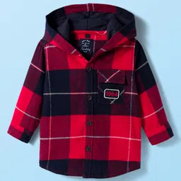 Ruff 100& Cotton Woven Full Sleeves Hooded Twill Checkered Shirt with T-Shirt - Red image 2