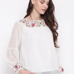 DressBerry Floral Embroidered Bell Sleeve Top image 2
