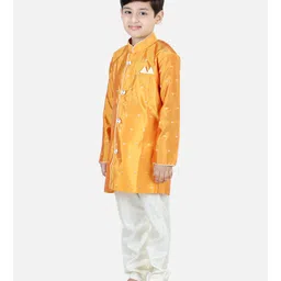 BownBee Full Sleeves Butti Work Embroidered Sherwani Sei - Yellow image 4