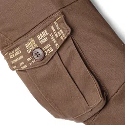 Olio Kids Cotton Woven Full Length Trousers with Cargo Pockets & Text Print - Brown image 3