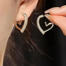 LIMINE JEWELS Stainless Steel Gold-Plated Stones Studded Heart Shaped Half Hoop Earrings-picture-20
