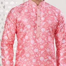 OUTLUK Floral Printed Mandarin Collar Silk Straight Kurta image 2