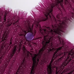 Babyhug Singlet Sleeves Mesh Detailing A-Line Glittery Party Frock - Purple image 5