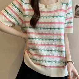 StyleCast Women Horizontal Striped Square Neck Top-image-39