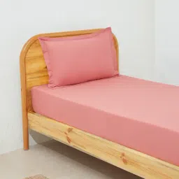 Westside Home Dusty Pink Solid Single Bed Fitted Sheet & Pillowcase Set-image-31