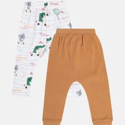 MINIKLUB Boys White & Brown Cotton Printed Full Sleeves Bottom image 2
