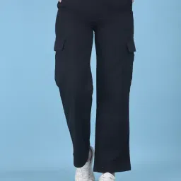 Crimsoune Club Black Blended Relaxed Fit Mid Rise Cargo Jeans-picture-19