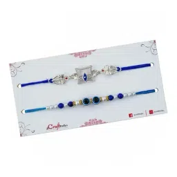 eCraftIndia Set of 2 Blue Religious Rakhis for Brothers with Sibling Agreement & Roli Chawal Pack image 5