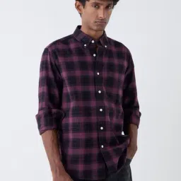 WES Casuals by Westside Wine Checks Relaxed Fit Cotton Shirt-image-65