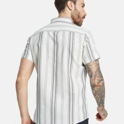Mettle Off White Cotton Regular Fit Striped Shirt image 2