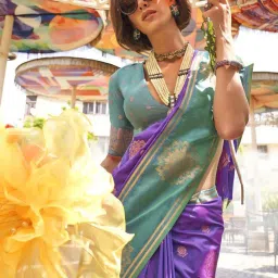Elora Purple & Green Silk Woven Saree With Unstitched Blouse image 2