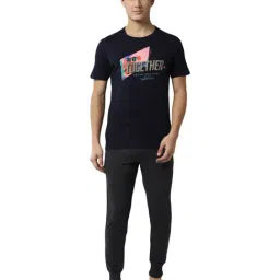 Peter England Navy & Grey Cotton Regular Fit Printed T-Shirt with Joggers-picture-23