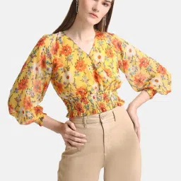 Kazo Floral Printed Top With Smocking-image-44