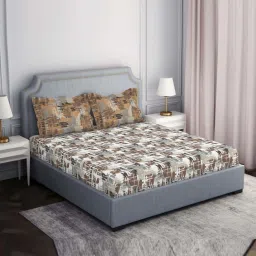 Spaces Atrium Ecom Dark Brown 100% Cotton 144 TC Double Bedsheet with 2 Pillow Covers image 2