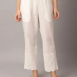 Cantabil Off White Cotton Embroidered Regular Fit Pants-picture-23
