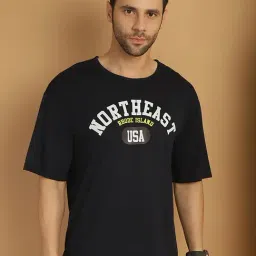 Vimal Jonney Dark Navy Regular Fit Printed Oversized Crew T-Shirt-picture-24