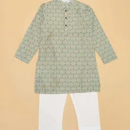 Indus Route by Pantaloons Boys Desert Sage Printed Full Sleeves Kurta Sets image 2