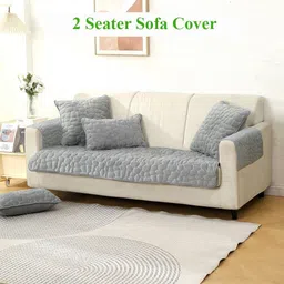 HOKIPO Grey Velvet 1 Piece Sofa Cover With Arms-image-92