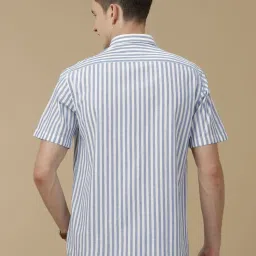 Cavallo By Linen Club Blue Linen Contemporary Fit Striped Shirt image 2