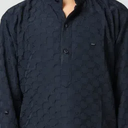 Kids Island Boys Blue Cotton Textured Kurta Sets image 5