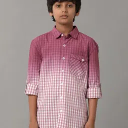 Under Fourteen Only Kids Pink Cotton Chequered Full Sleeves Shirt-image-18