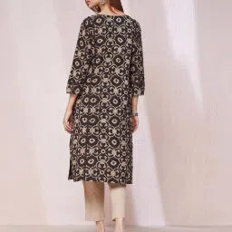 Fabindia Black Cotton Printed Straight Kurta image 2