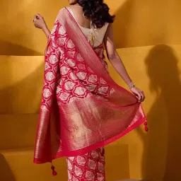 Taneira Red Woven Saree With Unstitched Blouse image 2