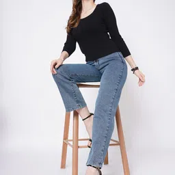 Kraus Jeans Women Straight Fit High-Rise Light Fade Jeans image 2