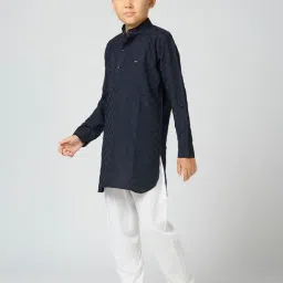 Kids Island Boys Blue Cotton Textured Kurta Sets image 3