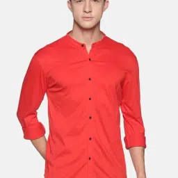 showoffff SHOWOFF Red Cotton Slim Fit Solid Shirt-picture-20