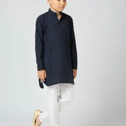 Kids Island Boys Blue Cotton Textured Kurta Sets image 4