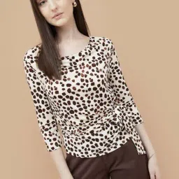 Code By Lifestyle Beige Regular Fit Printed Top image 2
