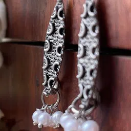ISHKAARA Classic Oxidised Pearl Beaded Drop Earrings image 5