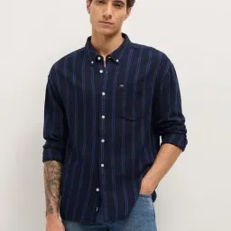 The Bear House Blue Cotton Striped Regular Fit Shirt-image-86