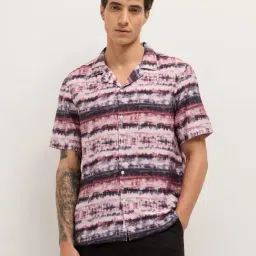 The Bear House Pink Printed Regular Fit Shirt-image-0