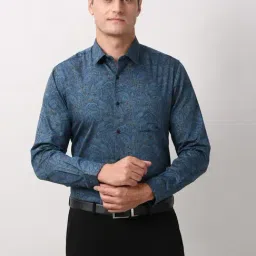 Peter England Blue Cotton Slim Fit Printed Shirt-picture-22
