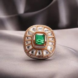 Saraf RS Jewellery Green Statement Kundan Studded Geometric Cocktail Finger Ring-picture-32