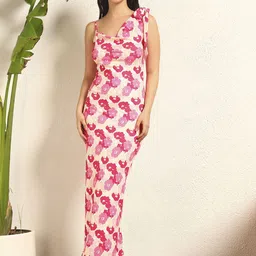 BAESD Women Floral Printed Tie-Up Neck Sheath Maxi Dress-image-66
