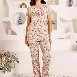 Bodycare Women Floral Printed Pure Cotton T-shirt & Pyjamas Night suit-picture-17